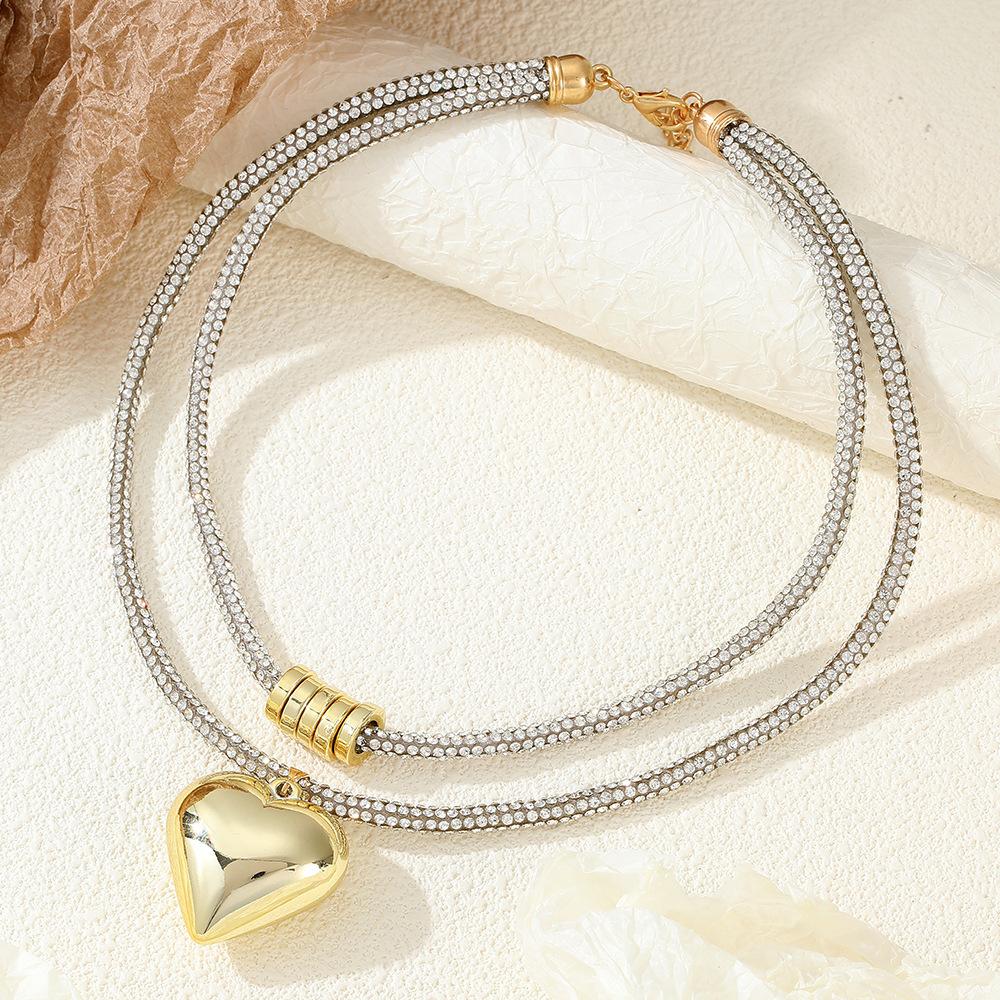 Rhinestone Love Irregular Multi-Layer Collarbone Chain Bracelet, Leopard Print High-End Metal Style Fashion Jewelry Women