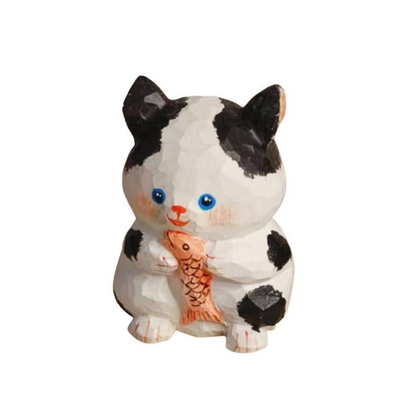 Wooden Lucky Cat Craft Decor With Cute Design For Home Office And Car Interior