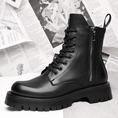 2025 Frühling Herbst Schuhe Männer Echtes Leder Stiefel Dicke Sohle Rutschfeste Kuh Leder Männlichen Ankle Botas Reines Schwarz