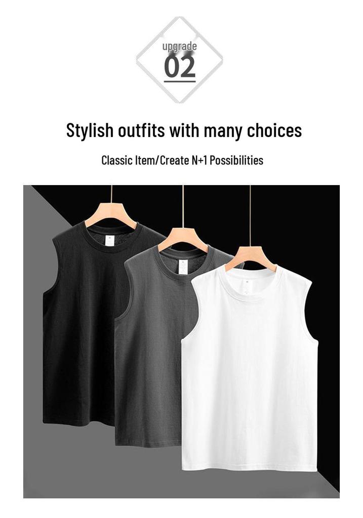 Heren 2026 Zwaar Katoenen Vest - Koreaanse Stijl Trendy Mouwloos T-shirt, Effen Kleur Casual Basislaag