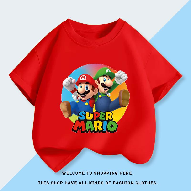 Super Mario Bros Mario Luigi Boy ShortSleeved Tshirt Summer Clothing Childrens TShirt Childrens Top