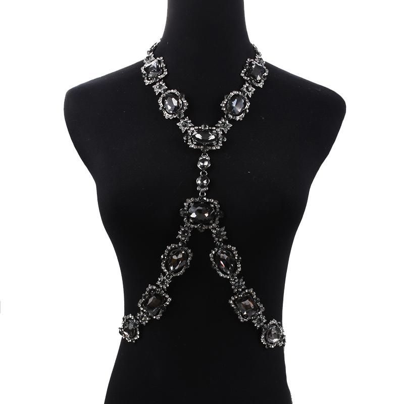 2025 New Fashion Big Glass Waist Chain Body Chains Necklace Jewelry Women Indian Statement Long Crystal Rhinestones Necklace