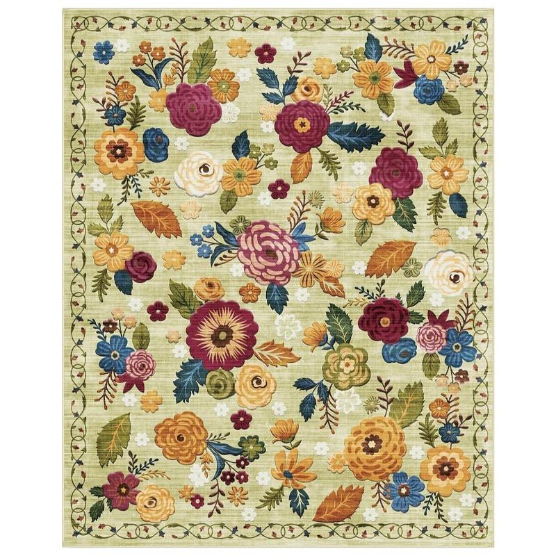 Vintage Floral Print Pattern Living Room Carpet Foldable Machine Washable Sofa Coffee Table Non-slip Floor Mat Bedroom Soft Rug