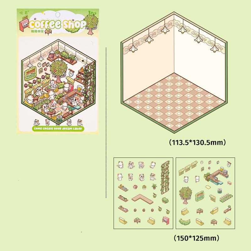 Cartoon Food Street Landscape Sticker Cabin Scene DIY Toy Game Sticker Festival Birthday Gift for Kids Girls and Children