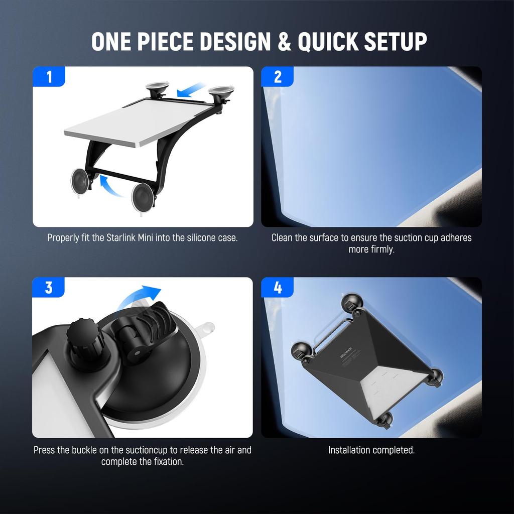 Neewer Suction Cup Car Mount for Starlink Satellite Mount Kit Protective Silicone Case with Powerful Suction Cups Mini, 2-in-1 &