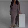 2023 Herbst Europäischer & Amerikanischer Einfarbiger Slim Strickpullover Überknie Langes Kleid Set für Damen