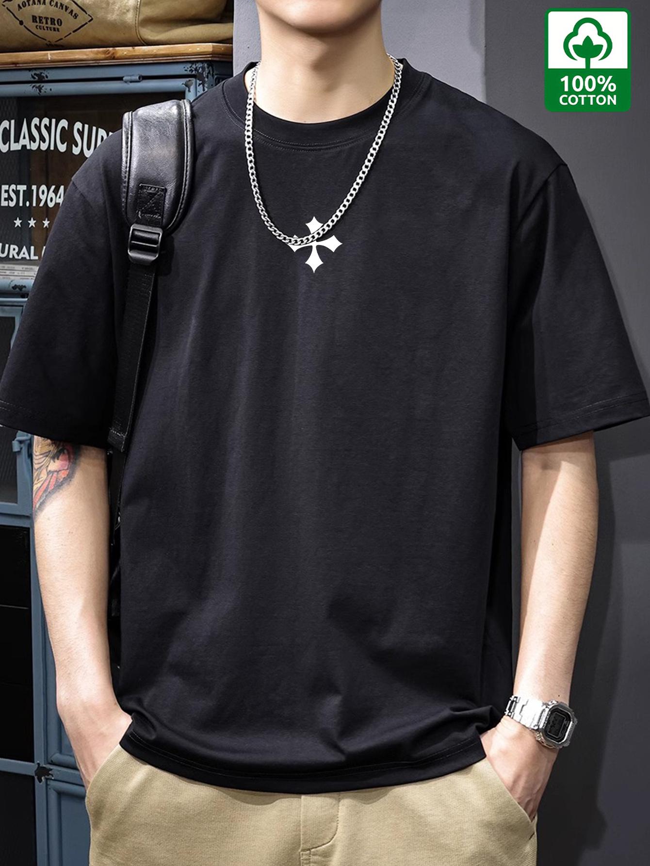 100% Cotton Printed Men s T-shirt Simple and Comfortable Printed Casual T-shirt S чёрный