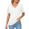 Summer New Casual V-neck Pullover Solid Color Loose T-shirt Women's Top  European American