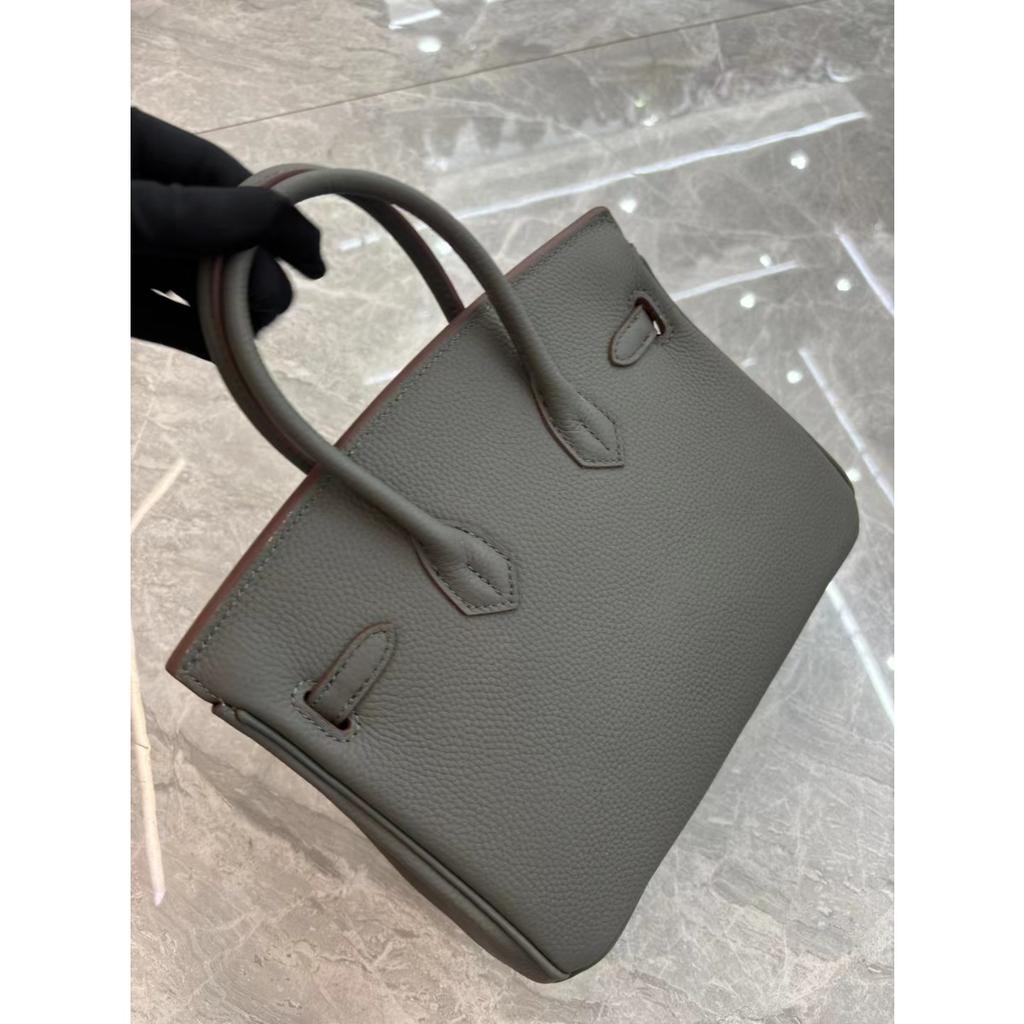 Factory Direct Wholesale Lychee Pattern First Layer Cowhide 25cm/30cm Silver Buckle Platinum Bag, Genuine Leather Women's Bag Lady