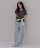 Sayu Soft Waffle Curved Elastic Waist Pants Light Blue