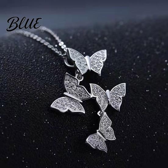 Elegant Butterfly Pendant Necklace Women Rhinestone Butterflies Anti-rust Clavicle Chain