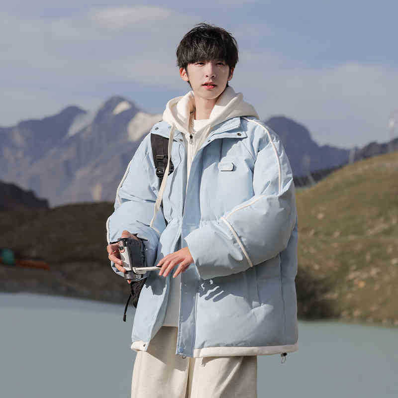 American cotton-padded men's winter 2025 new thickened warm bread cotton-padded jacket down cotton-padded jacket fake two-piece coat