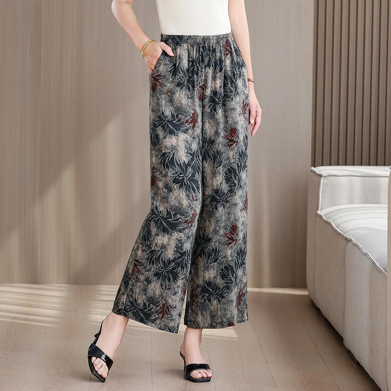 Pantaloni Estivi da Donna Taglie Forti a Vita Alta Larghi Vintage Abbigliamento Elastico in Vita Pantaloni Estivi