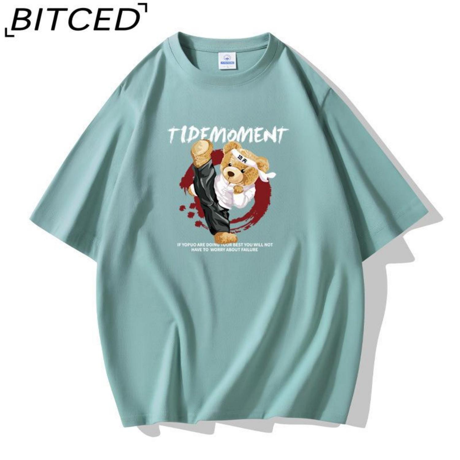 BITCED Хлопковая футболка с коротким рукавом, мужская модная свободная рубашка с коротким рукавом и принтом, сострадательная рубашка S чёрный