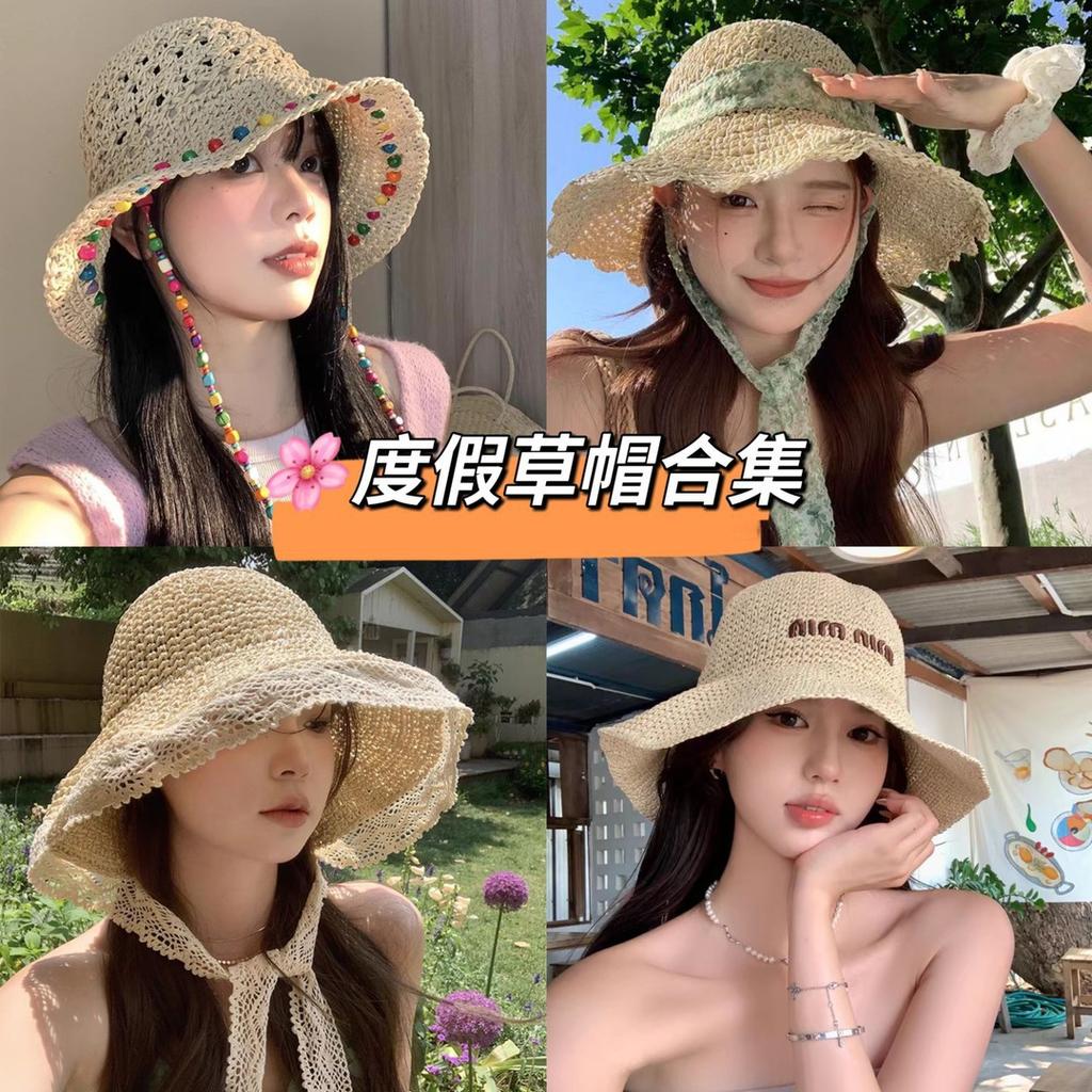 New French Floral Bow Straw Hat Women's Summer Seaside Beach Vacation Big Eaves Sunshade Sun Hat