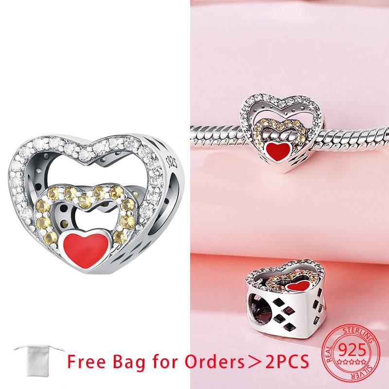 Authentic Charm Bead Charms Copper Love You Heart Pendant Bead Charms Compatible With Bracelets Bead Charms for Women Do It Yourself Jewellery Making