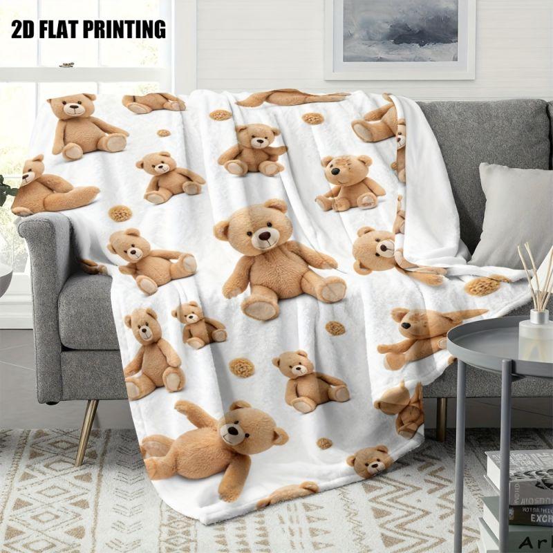 VIKAMA Soft Flannel Blanket Teddy Bear Pattern Comfortable Cover For Kids Bedroom Sofa Nursery Home Decoration