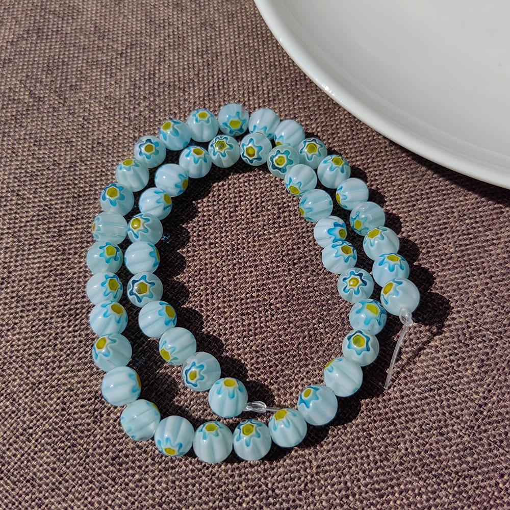 Millefiori Glass Beads 8mm - Round, Single Flower, Loose Beads for DIY Jewelry