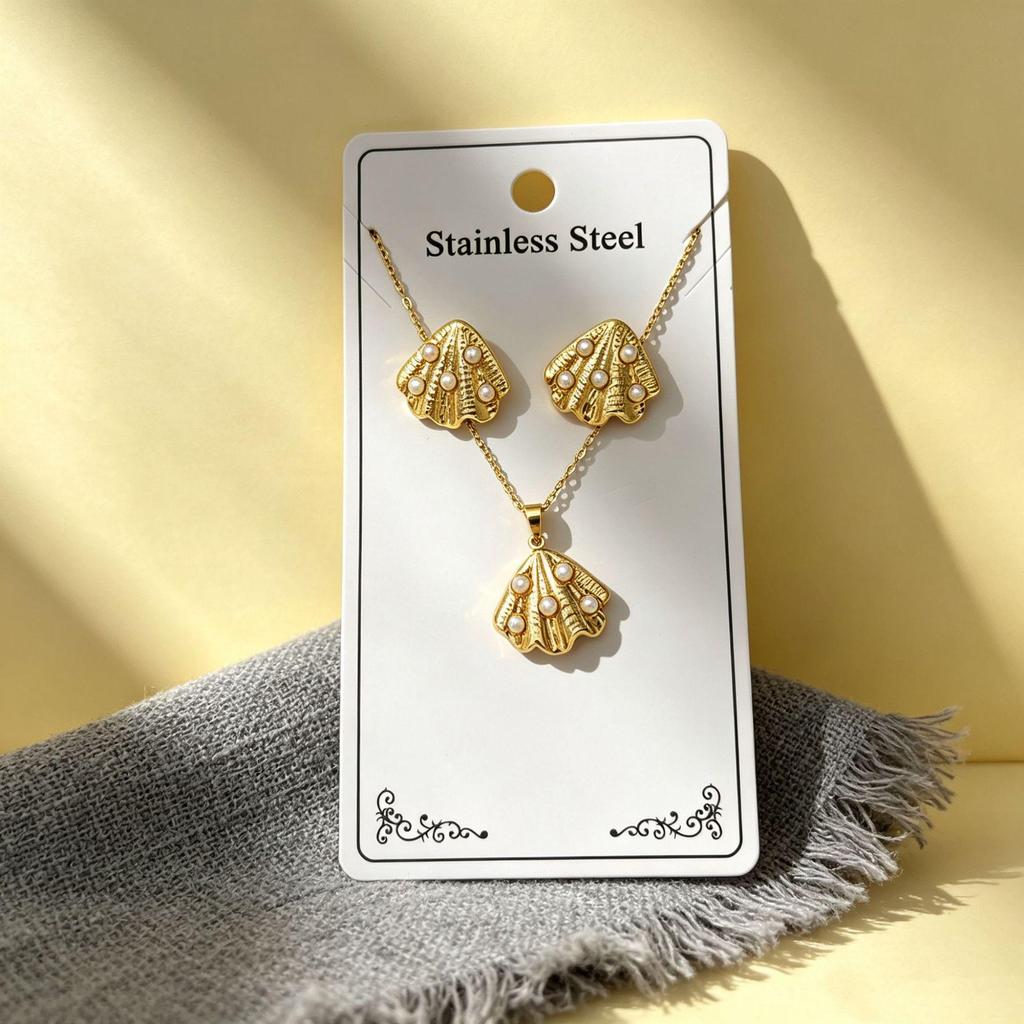 Trendy European & American Stainless Steel Earrings and Necklace Set: Light Luxury Styles