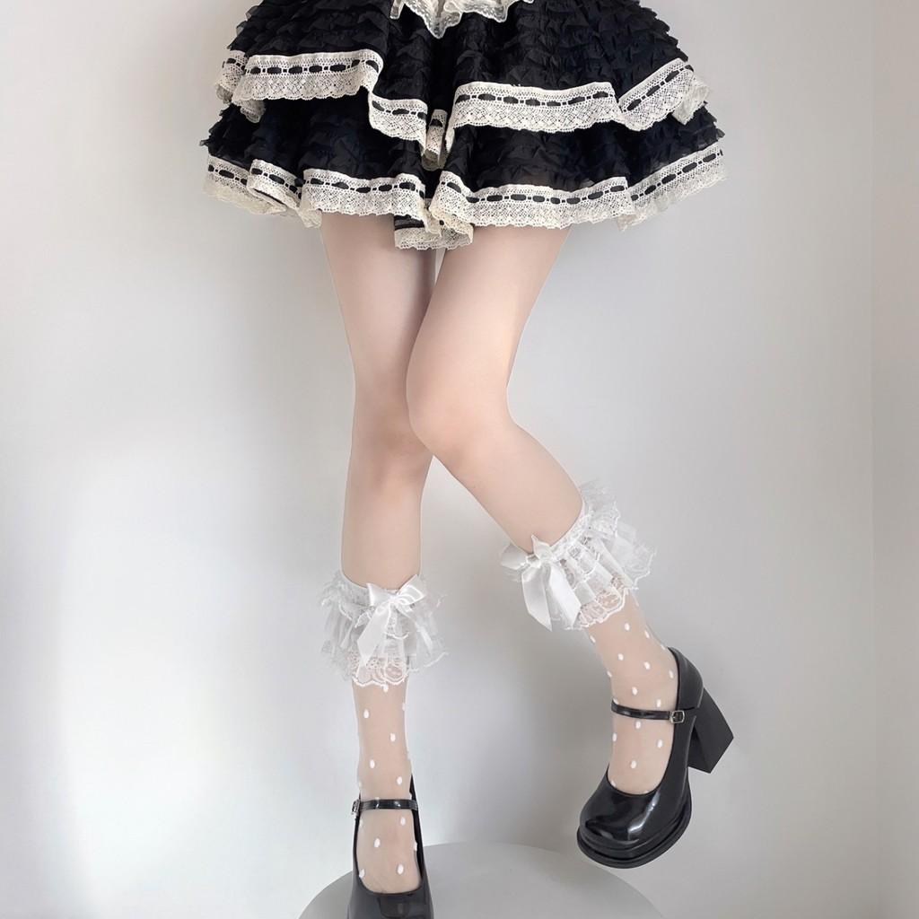 Girls Lace Bowknot Over Knee Socks With Antifriction Feature For Summer Wear