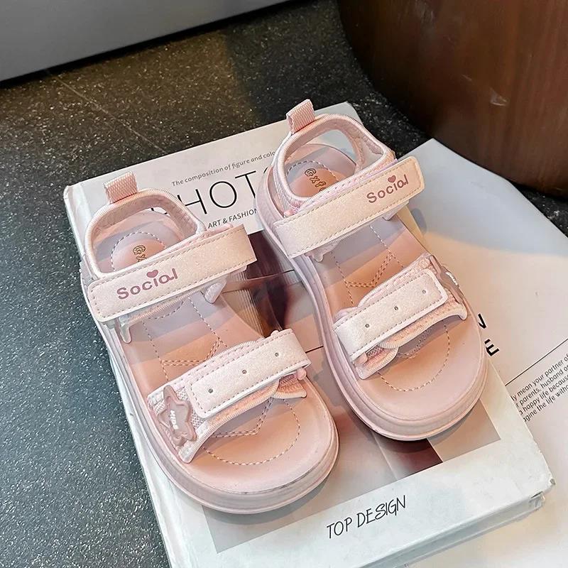 

Girls Princess Shoes Soft Sole Non-slip Kids Beach Shoes with Cute Stars 2025 Summer New Children Sandals for Vacation Trendy 26 розовый