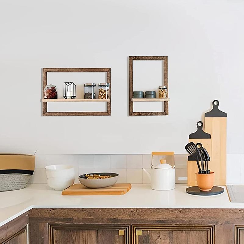 2Pcs Wooden Wall Shelf Set Simple Modern Wooden Wall Mounted Shelf Living Room Decoration Wall Mounted Shelf Installation Free