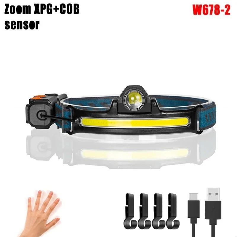 

Powerful LED Sensor Headlamp Zoom COB Headlight Rechargeable Head Flashlight Built in Battery Outdoor Camping Fishing Lantern