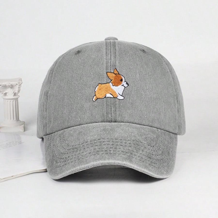 Urocza czapka z daszkiem z haftowanym corgi dla mężczyzn i kobiet, outdoorowa, podróżna, do wędrówek, chroniąca przed słońcem, rekreacyjna