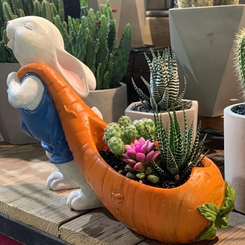 Whimsical Rabbit Carrying Carrot Resin Statue Versatile Indoor/Outdoor Decorative Planter, Perfect for Home,Garden, Ideal Gift for Holidays