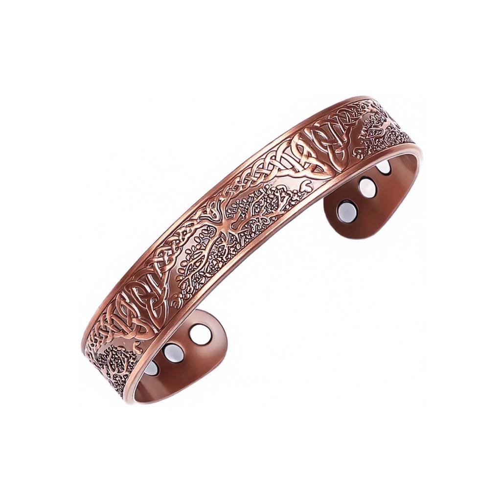 Retro Style Flower Magnet Bracelet & Ring Set In Red Copper for Couples