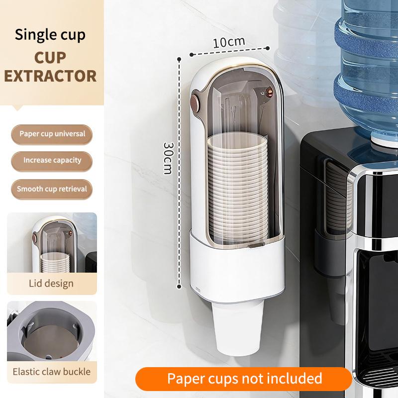Wall-Mounted No-Drill Disposable Cup Dispenser Household Paper Cup Holder Dustproof Cup Storage Rack