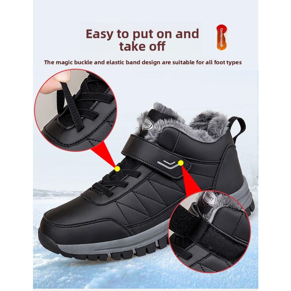 Outdoor Men's Cotton Shoes, Winter High Top Snow Shoes, Hiking Shoes, Waterproof and Plush Snow Boots