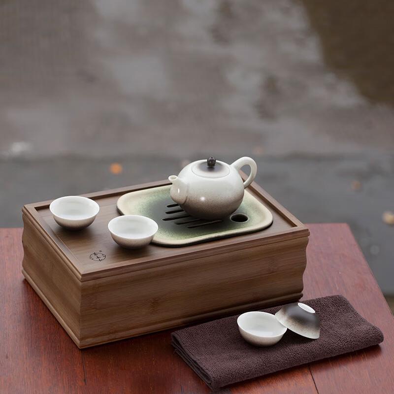 

Wanchunhe Portable Black Ceramic Tea Set with Bamboo Tray