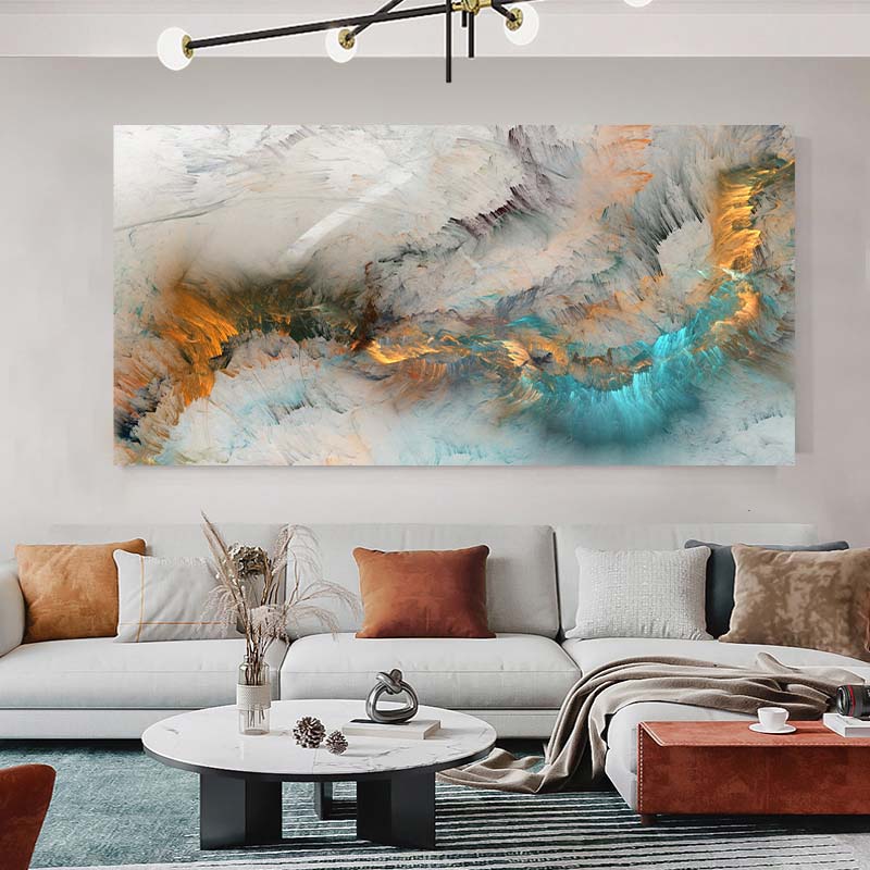 Abstract Light Gray Gold Blue Colorful Cloud Posters and Prints Canvas Painting Print Wall Art for Living Room Home Decor