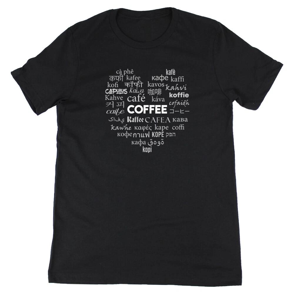Coffee in Different Languages Heart Shape Graphic T-T-Shirt Unisex 2XL