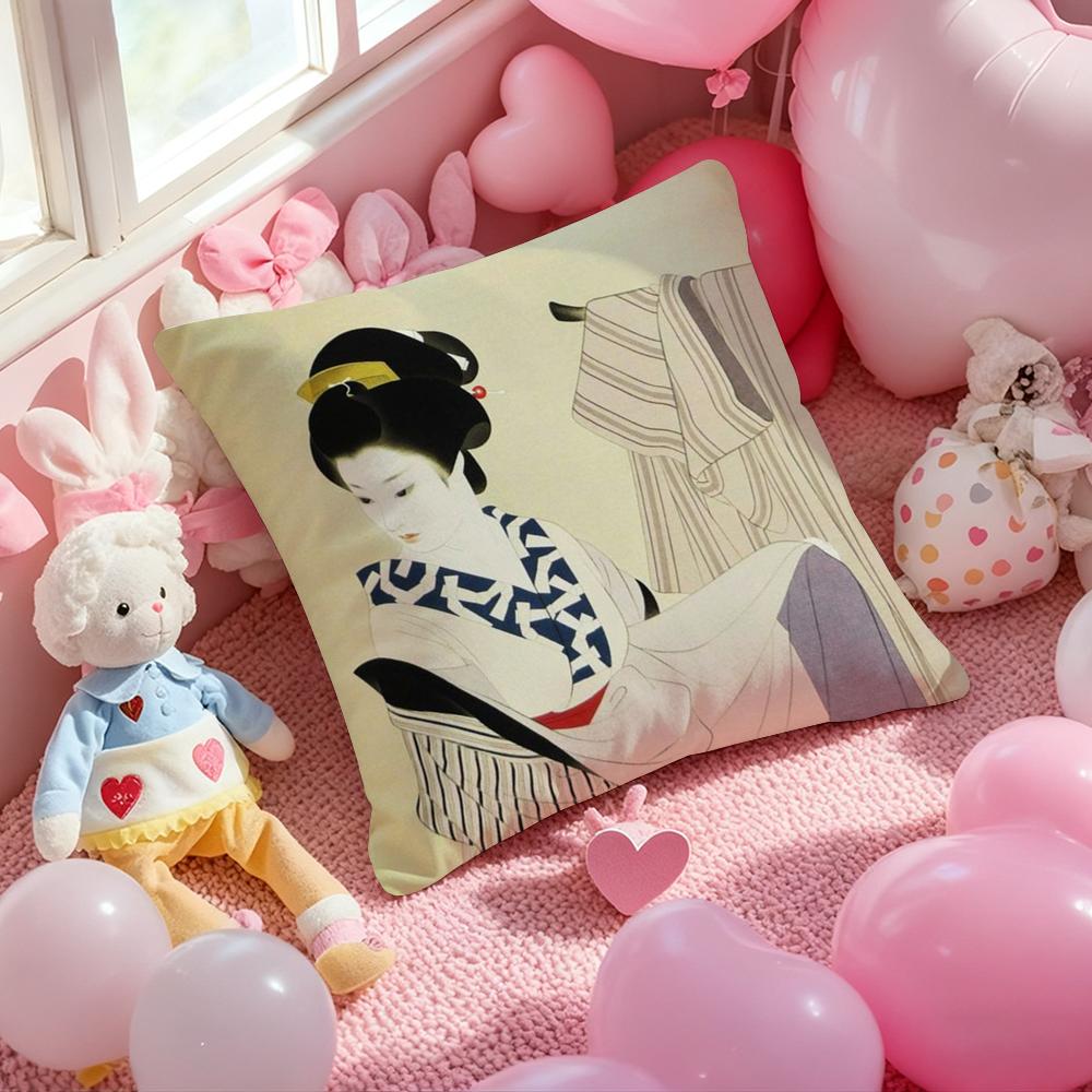 Japanese Lady Classic Cushion Cover Pattern Printed Pillowcase for Living Room Sofa Cushion Cover & Bedroom Decor