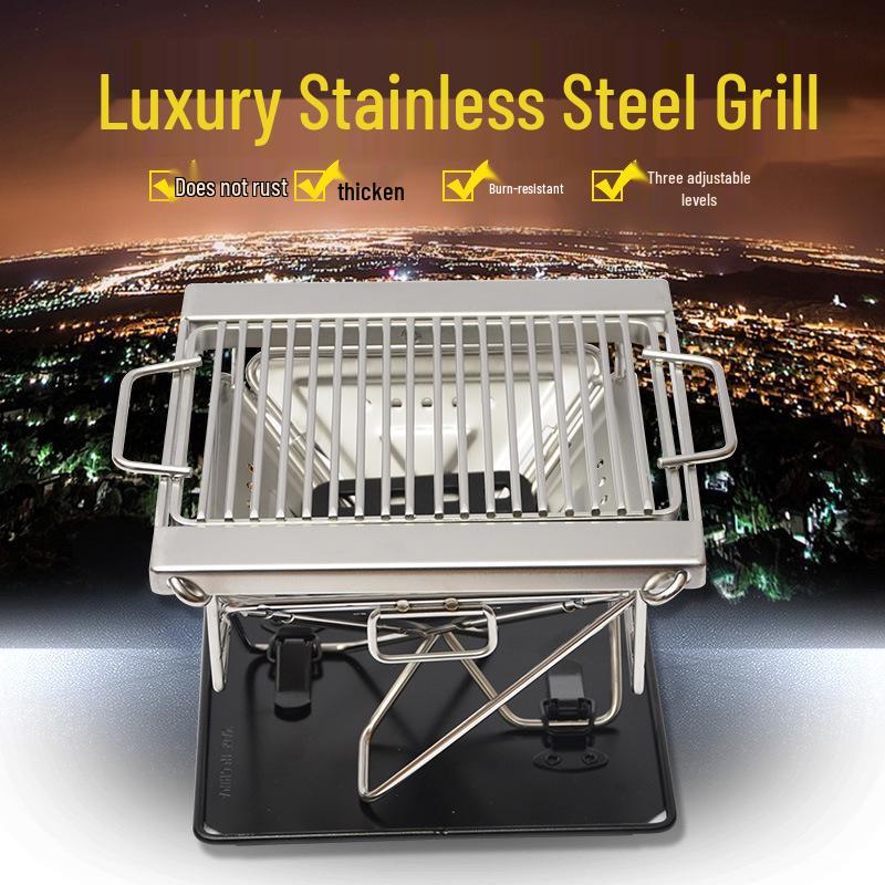 Portable Stainless Steel Folding BBQ Grill & Fire Pit for Outdoor Camping