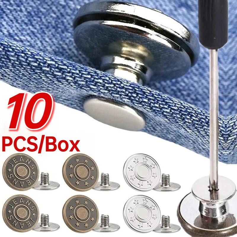 10-30 Stück Abnehmbare Jeansschraubknöpfe mit Schraubendreher Kleidung Ersatz Kein Nähen Metallstifte Verstellbares Taillen-Kit Werkzeuge