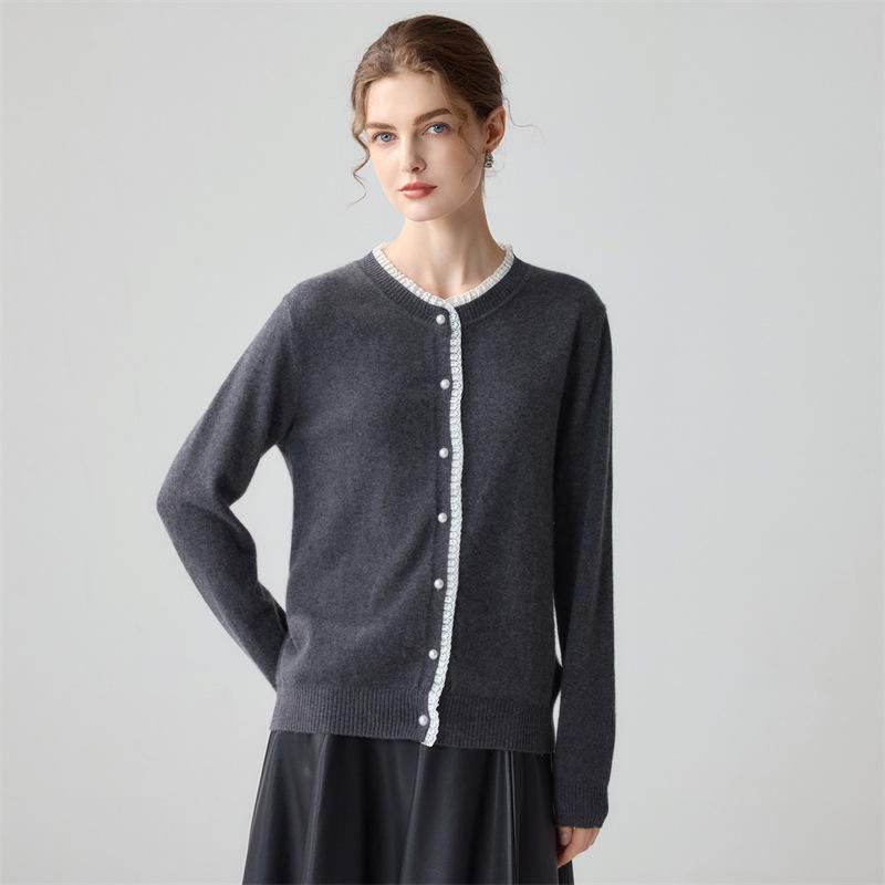 Lekasha Women's Sweet Cashmere Cardigan - Long Sleeve Round Neck Knitwear