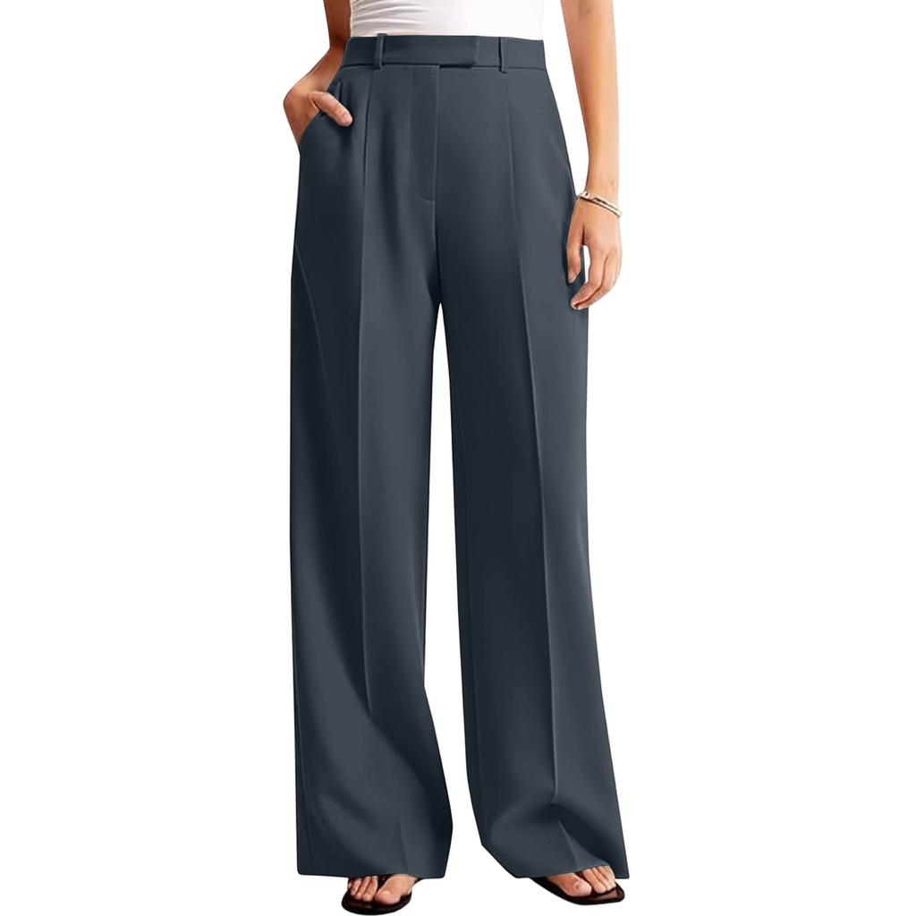 Ladies' Loose Casual Pocket Straight Leg Suit Pants
