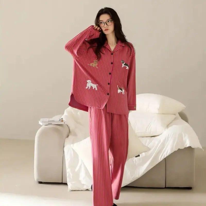 

Pajamas Ladies Cloud Cotton Long Sleeve Trousers Spring Autumn Winter Sweet and Cute Cardigan Homewear Spot m recommends 40-50kg wear