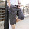 Summer Men's Cotton Cargo Shorts Drawstring Waist Loose Knee-Length Shorts