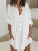 Cotton & Linen Row Button Plus Size Women's Mid-Length Short-Sleeve Loose Shirt