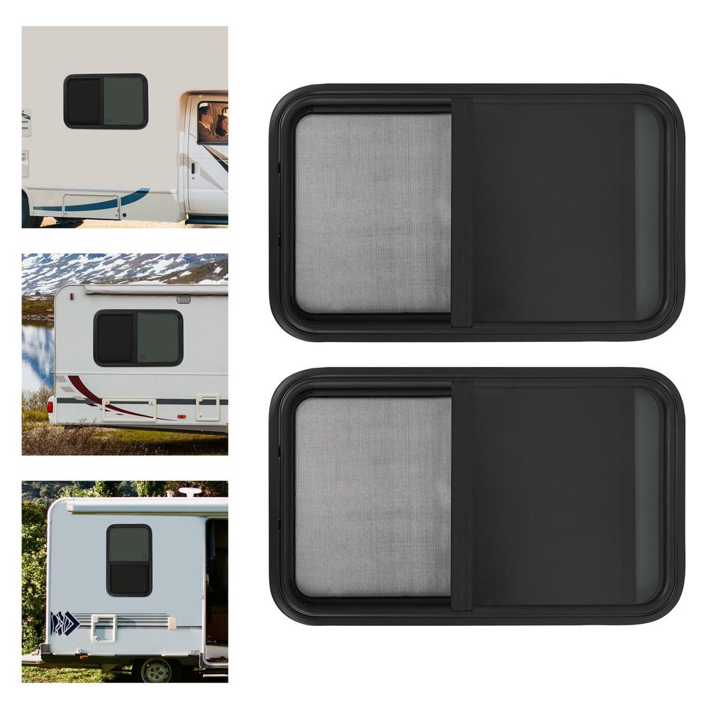 2 Pack 18x30 Inch Black RV Window Vertical Slide For Travel Trailer Camper Van With Tinted Glass And Screen Replacement