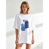 Oversized T Shirt Black Abstract Blue Watercolor Print Casual Wear