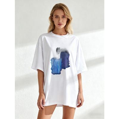 T-shirt Oversize Nera Stampa Astratta Blu Acquerello Abbigliamento Casual