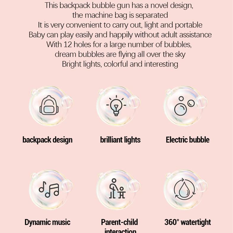 Electric Bubble Gun With Large Capacity Flashing Automatic Blower With Light Music Bubbles Maker For Kid Backpack Bubble Gun
