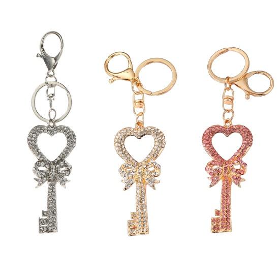 Keychain Pendant Rhinestones Inlaid Heart Key Design Key Chain with Anti-Oxidation Lobster Clasp Backpacks Accessory