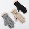 Warm Gloves for Autumn and Winter Women's German Velvet Bow Outdoor Riding Driving Plus Velvet Thickened Cold Proof Touch Screen Gloves
