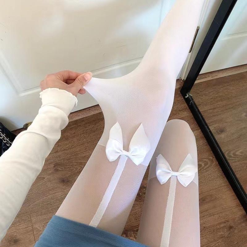 

Сексуальные женские колготки колготки бант Лолита нейлоновые колготки чулки бесшовные сетчатые колготки женские чулочно-носочные изделия японский стиль черный One Size белый